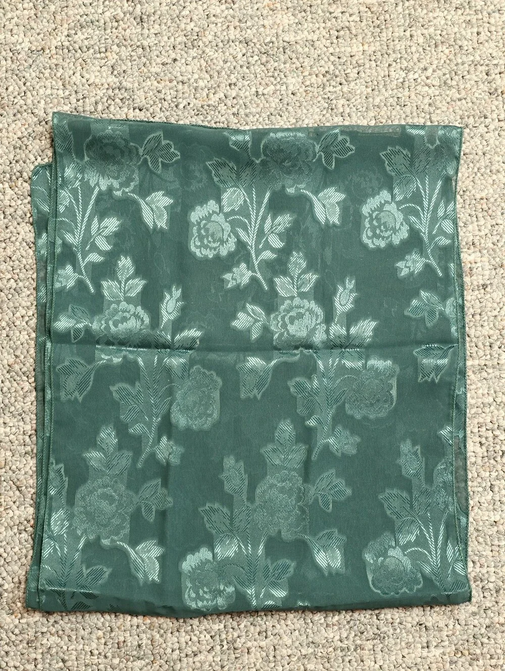 Cejon Accessories Deep Green Satin Jacquard Floral Oblong Scarf